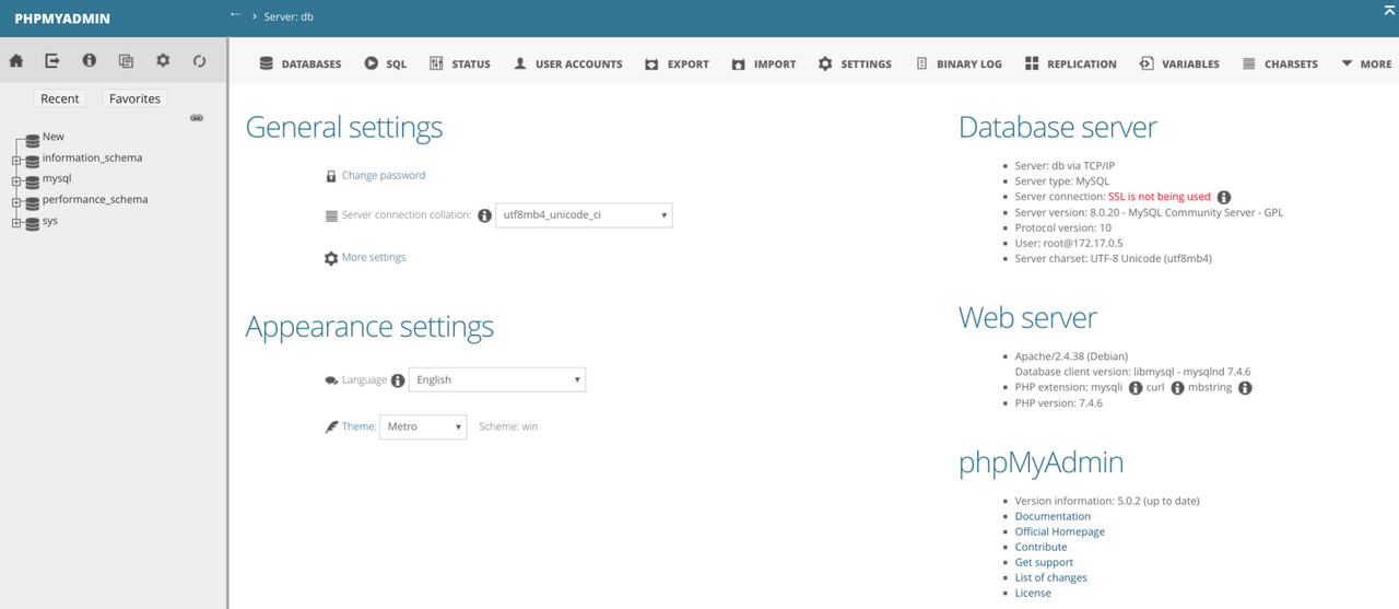 Screenshot of PHPMyAdmin